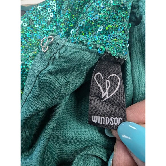 Sequin Maxi Dress Sz M Green Romantic Elegant Evening Gown Cruise Wedding Hoco - Picture 16 of 16